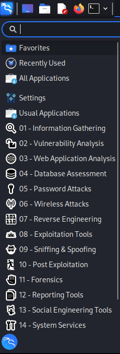 Figure 1.1 – Category listing in the Kali Linux menu