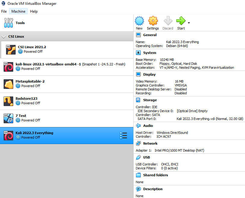 Figure 3.22: VirtualBox Manager