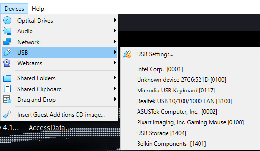 Figure 8.1 – The VirtualBox ﻿Manager devices menu