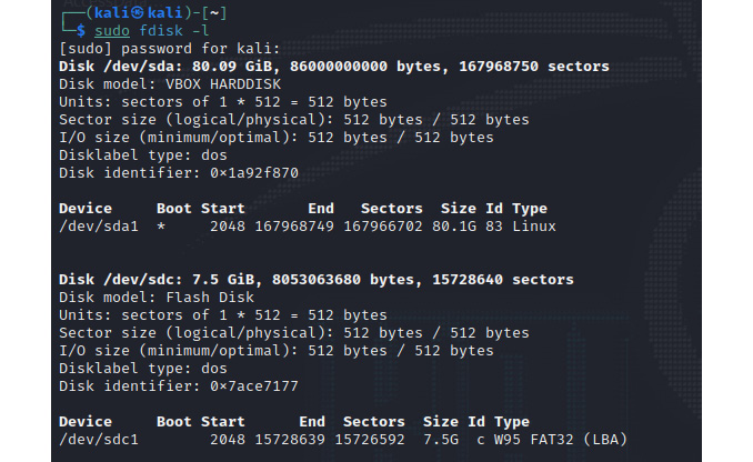 Figure 9.10 – fdisk command output showing disk information