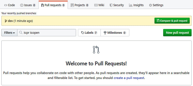 Figure 2.2: The Pull requests tab