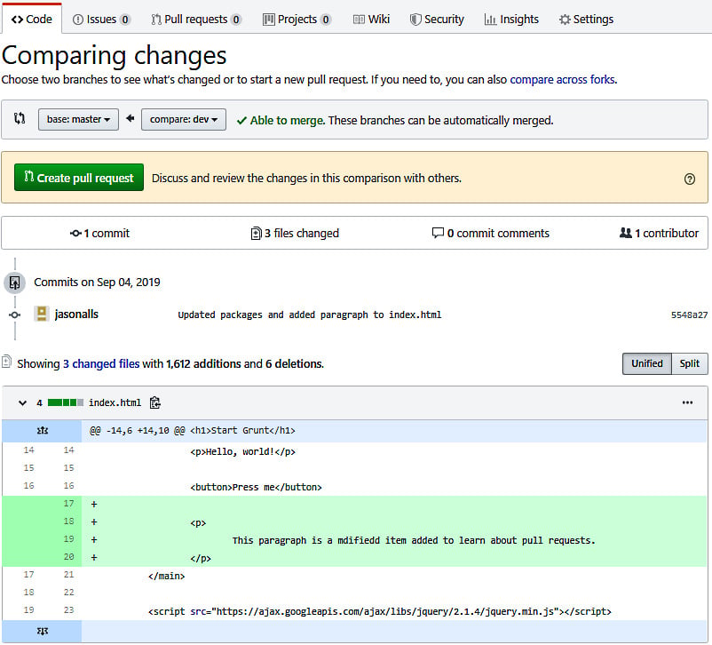 Figure 2.3: The Comparing changes page