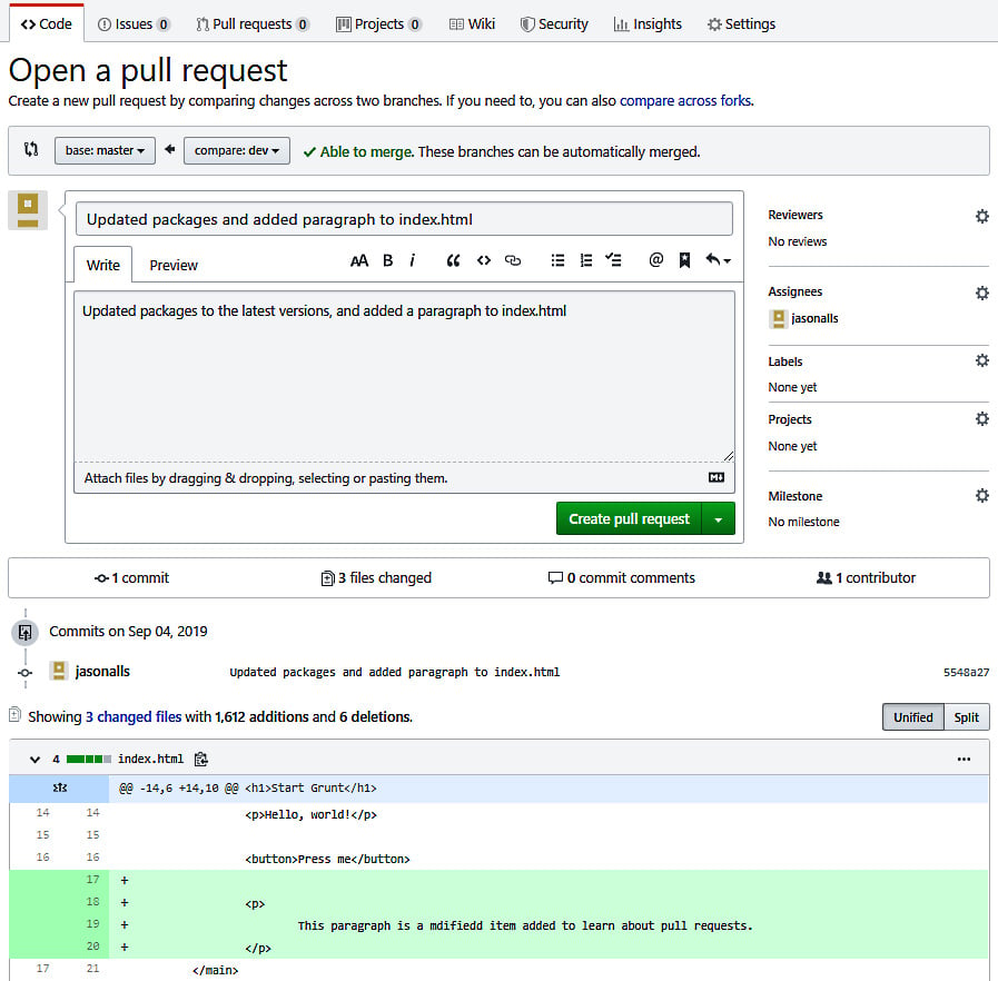 Figure 2.4: The Open a pull request page