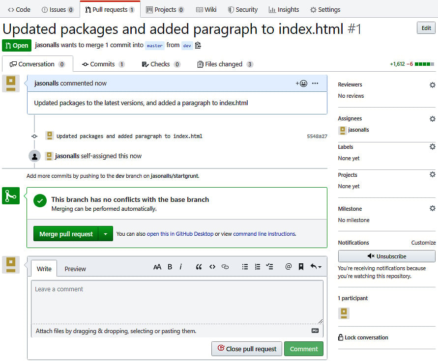 Figure 2.6: Merging pull requests