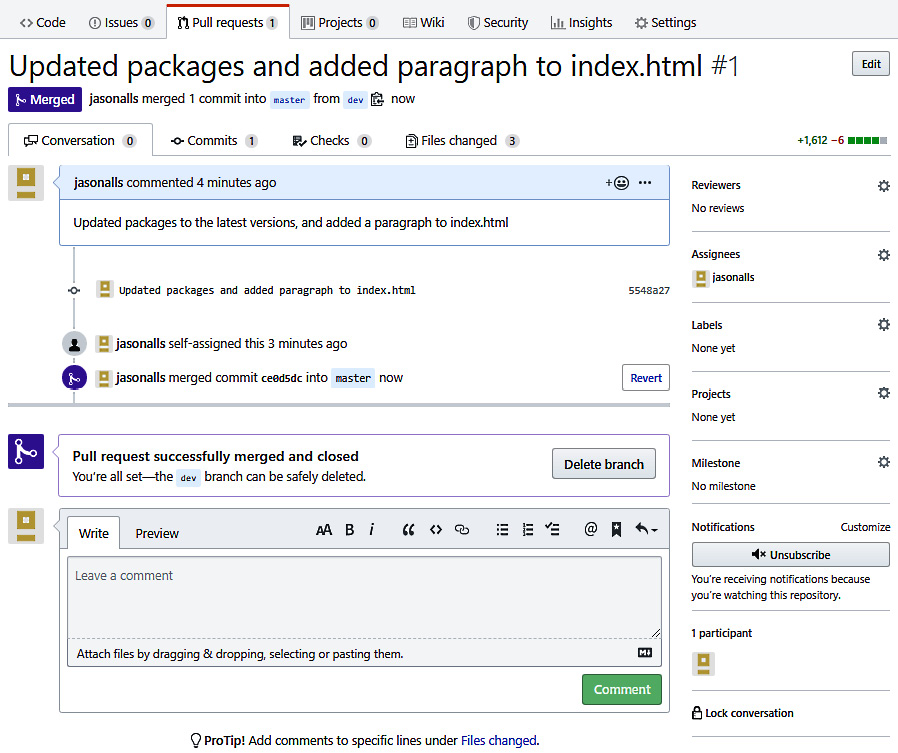 Figure 2.8: The Delete branch button