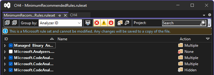 Figure 10.2﻿: The Code Analysis page’s ruleset editor dialog