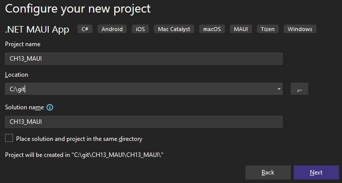 Figure 13.10: Visual Studio’s Configure your new project dialog