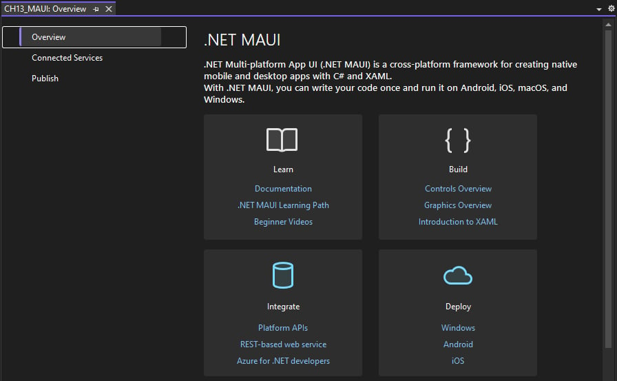 Figure 13.12: .NET MAUI’s Help tab in Visual Studio