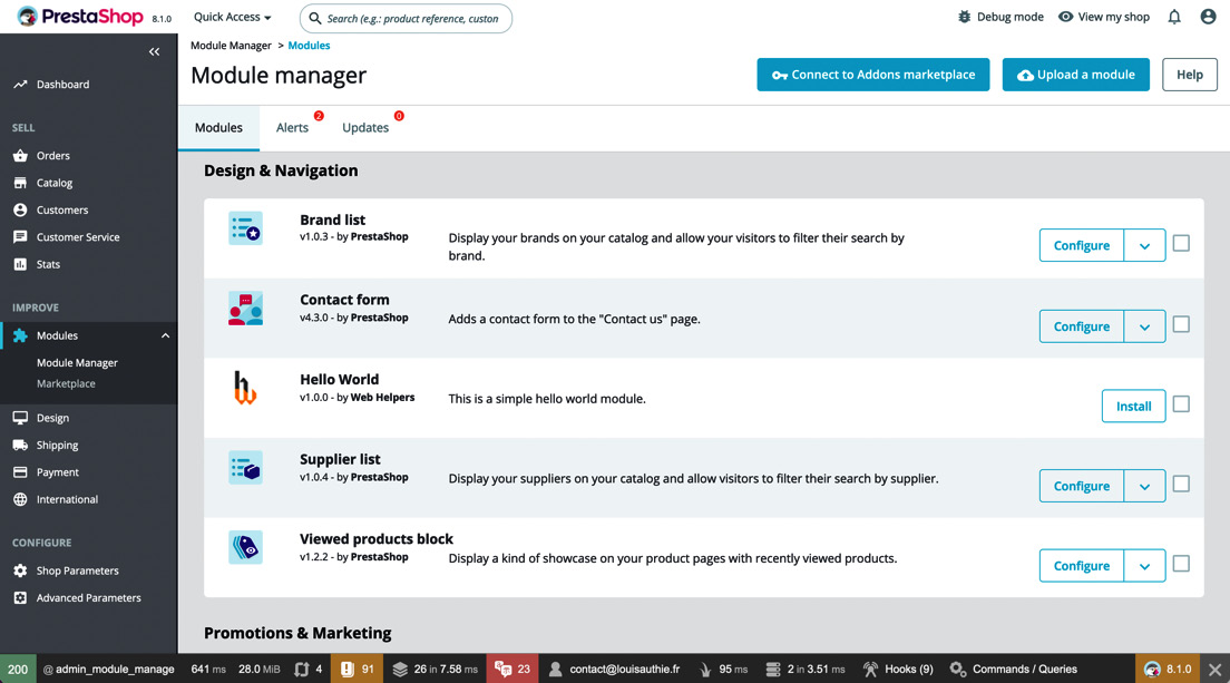 Figure 7.1 – The Module manager listing