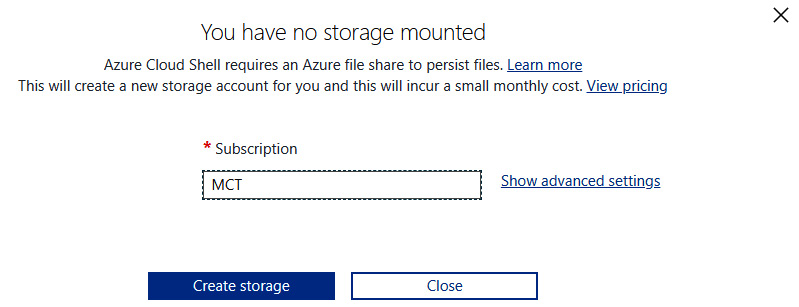 Figure 1.4 – Mounting storage for Cloud Shell