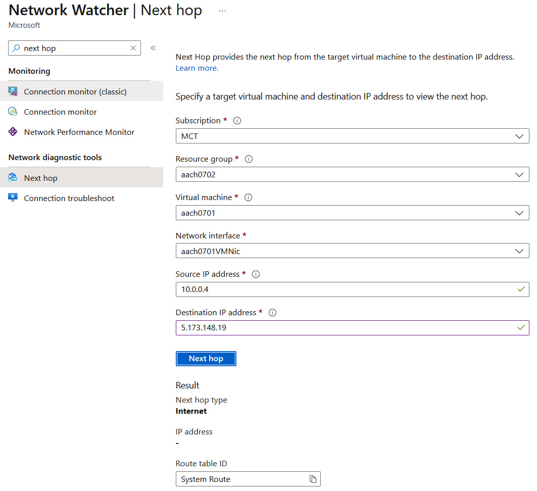 Figure 15.4 – Result of checking the next hop to a publicly available IP address