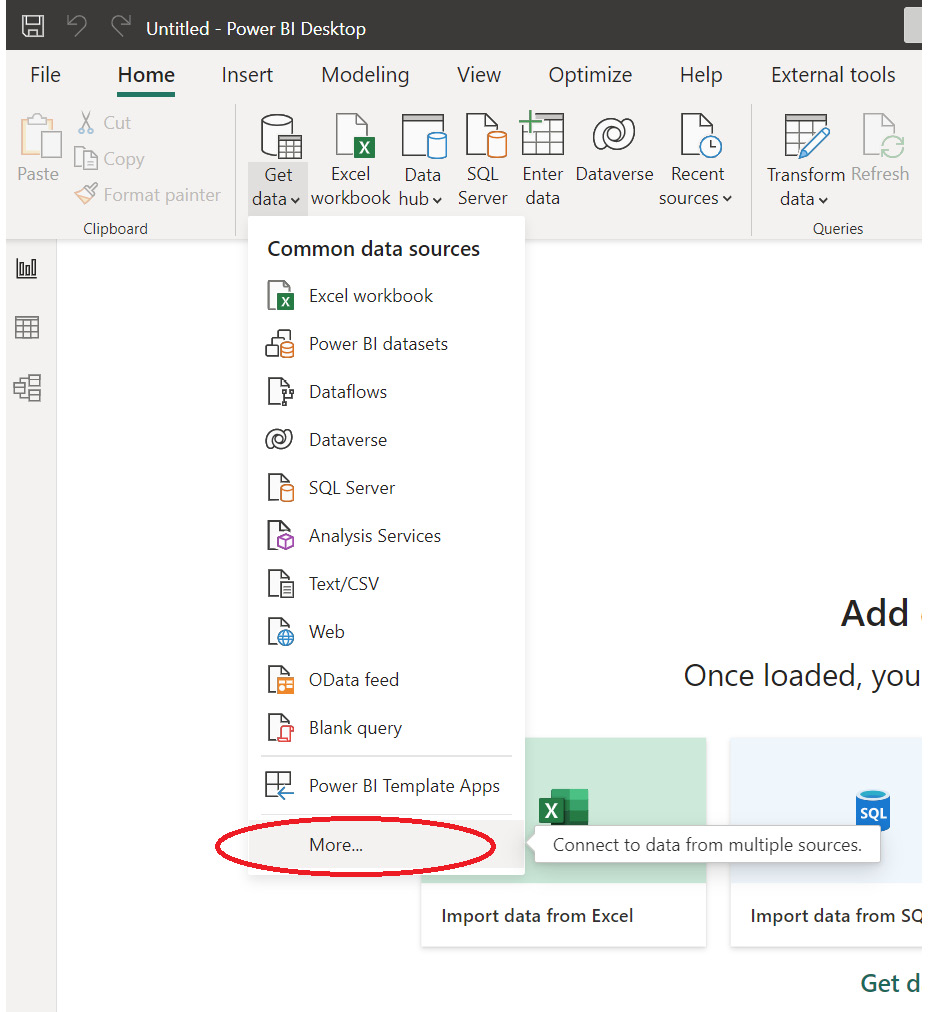 Figure 1.1 – Connecting to data with Power BI Desktop