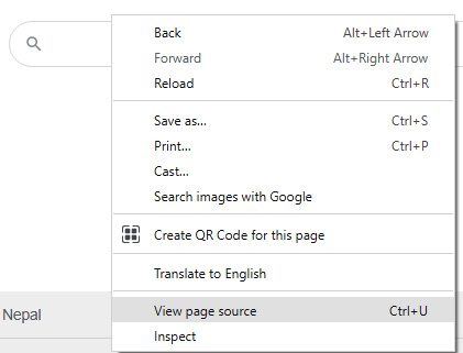 Figure 1.5: View page source (right-click on any page and find this option)