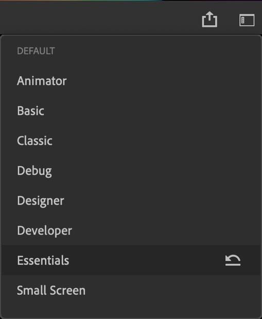 Figure 1.18 – Switching the workspace to Essentials