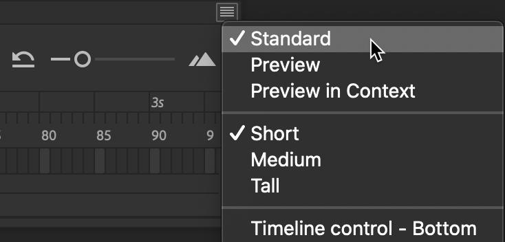 Figure 1.19 – Adjusting the Timeline view to Standard