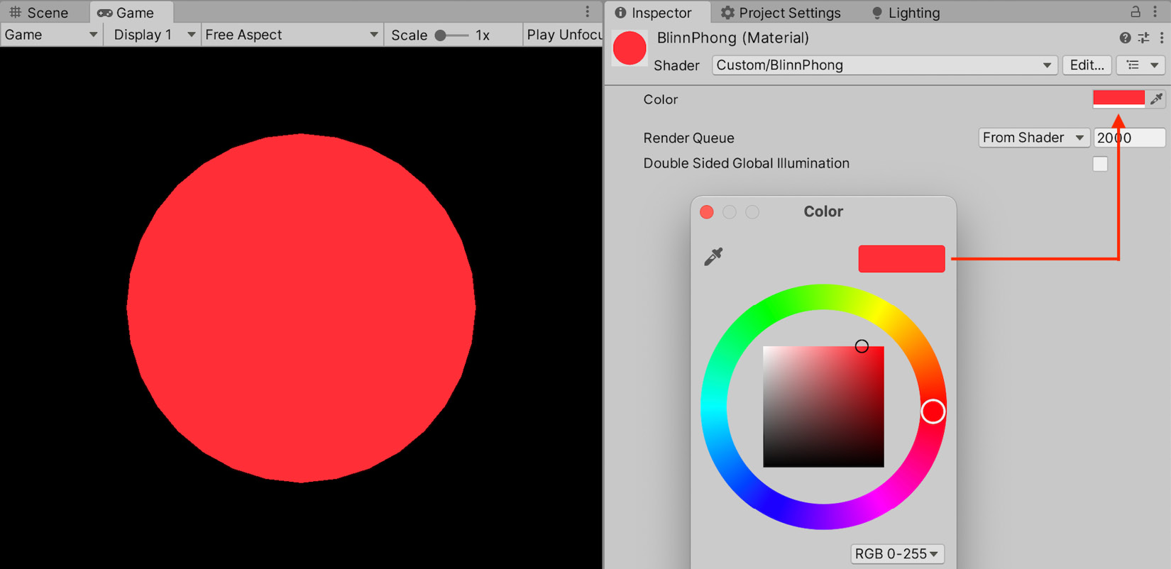 Figure 1.16 – Simple unlit shader with a color property that can be set in the inspector