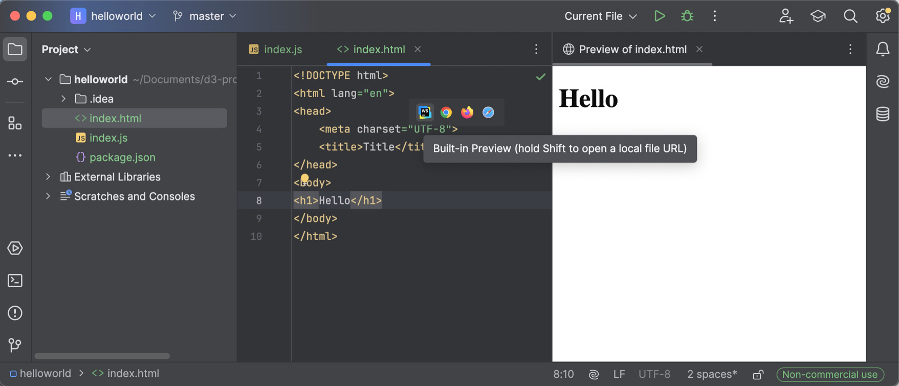 Figure 1.3 – Creating a project in WebStorm