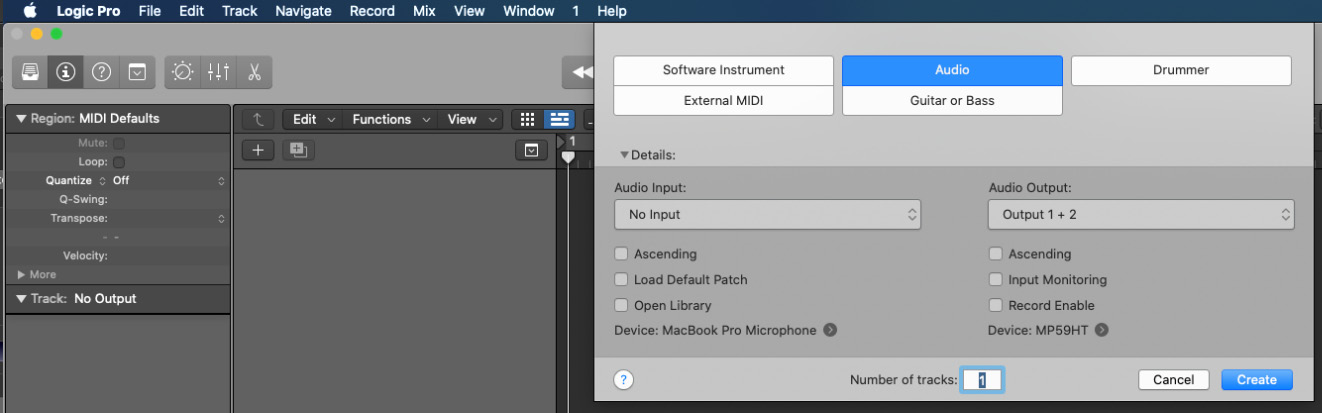 Figure 4.3: Logic Pro session dialog box