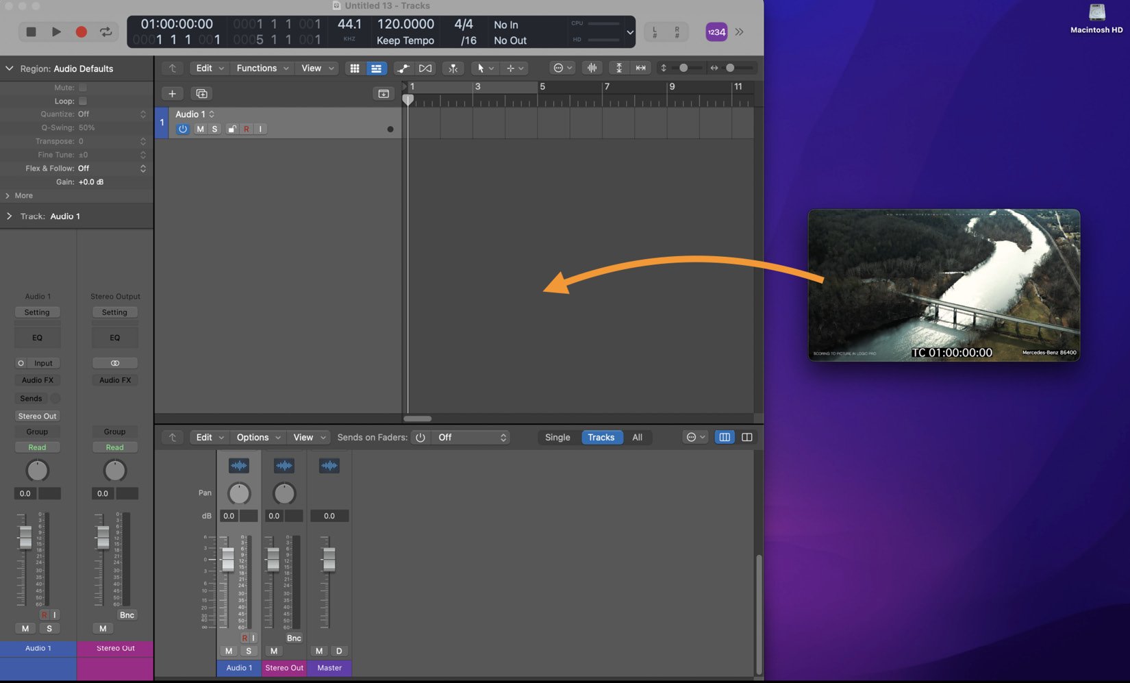  Figure 4.5: Dragging a movie file into a Logic Pro session