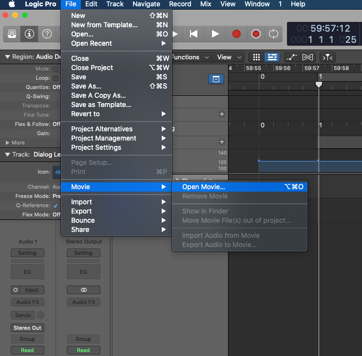 Figure 4.6: Logic Pro file menu