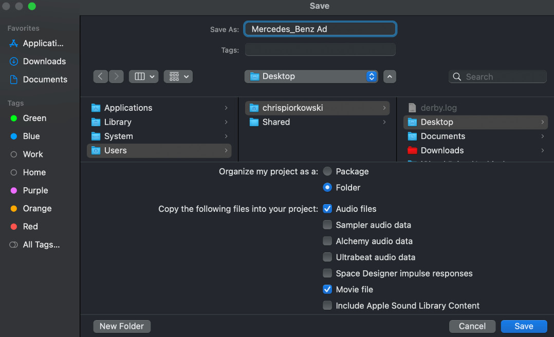 Figure 4.20: Saving a session with a movie file