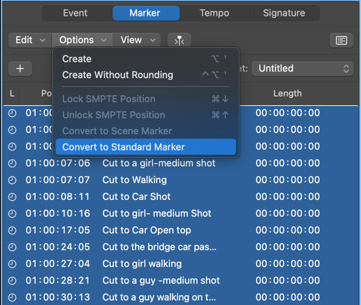 Figure 6.22: Options drop-down menu