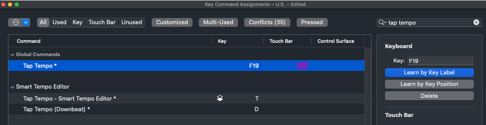 Figure 7.4: Key Command Assignments window