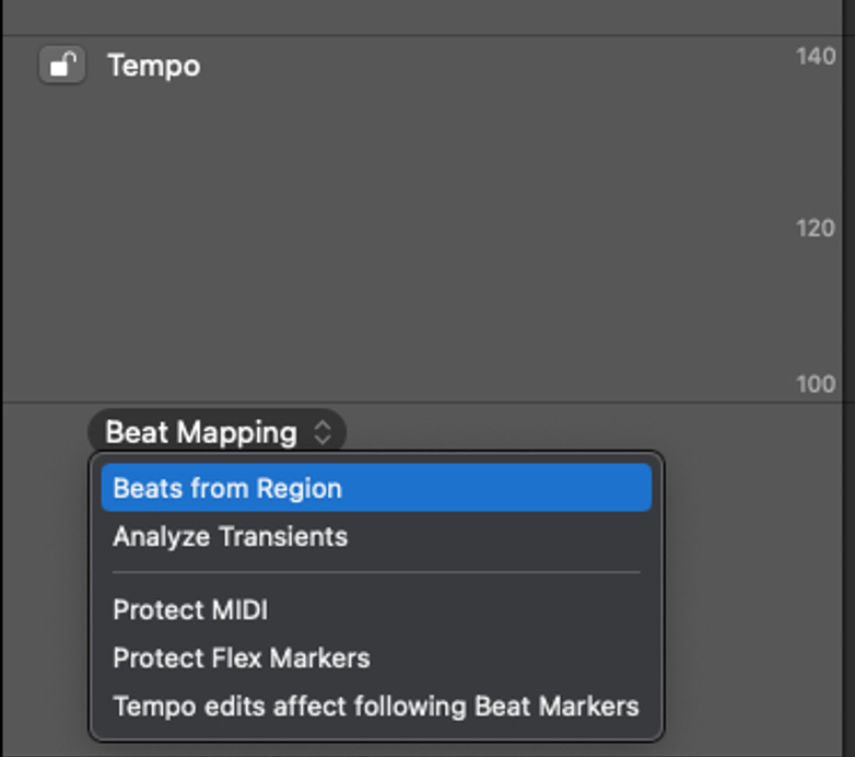 Figure 8.25: Beat Mapping track drop-down menu