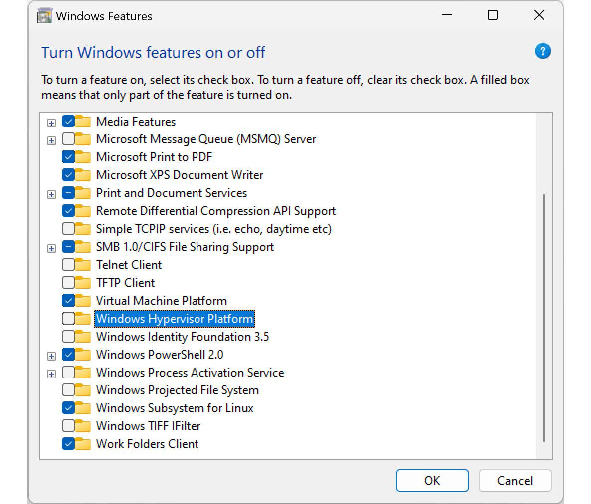 Figure 1.1 – Enabling Windows Hyper-V