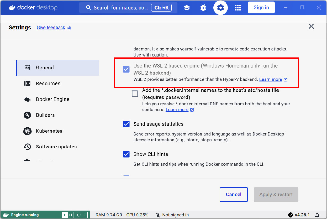 Figure 1.12 – Enabling WSL 2 support