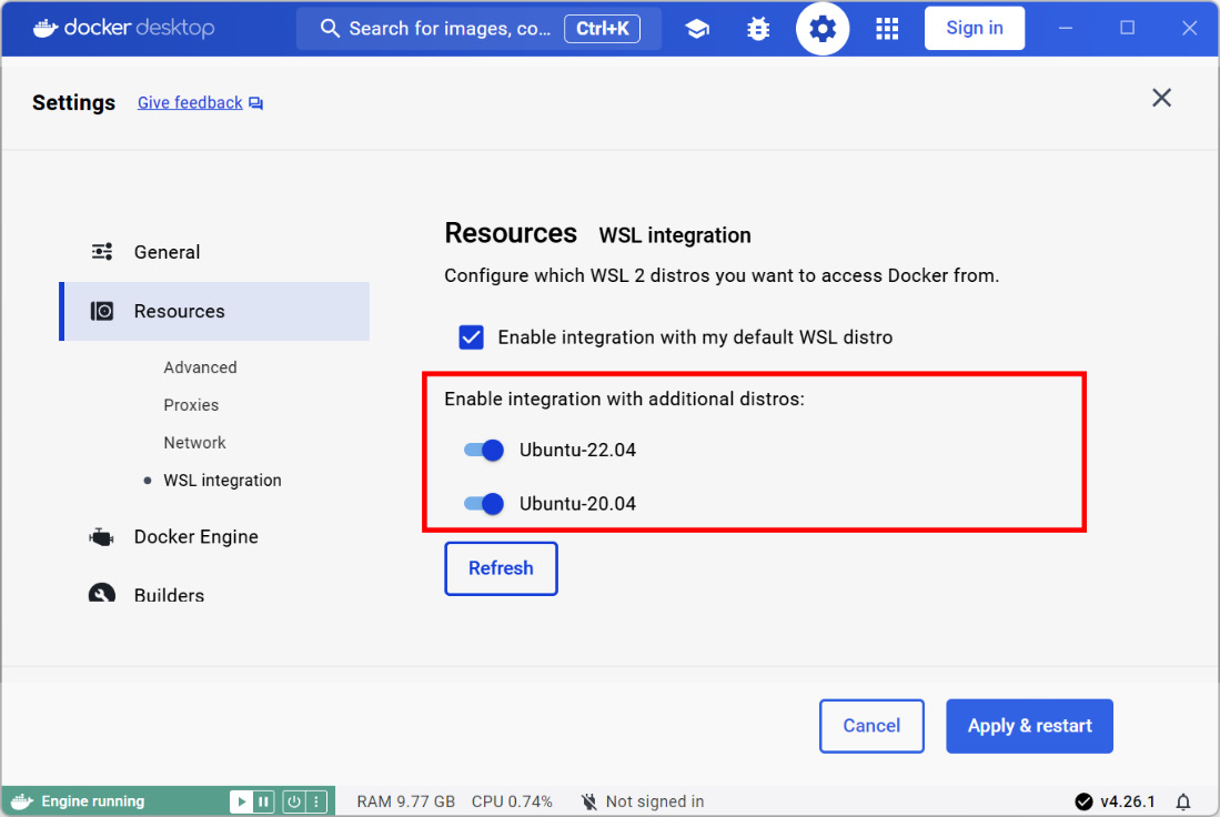 Figure 1.14 – Enabling Docker support for WSL