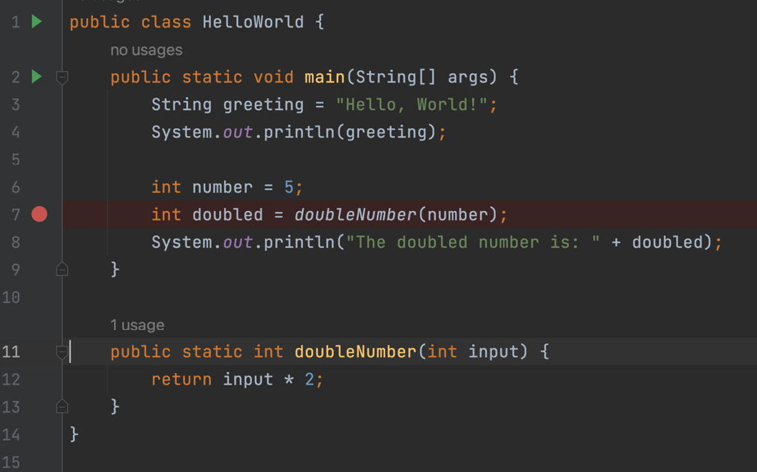 Figure 1.14 – Adding a breakpoint on line 7