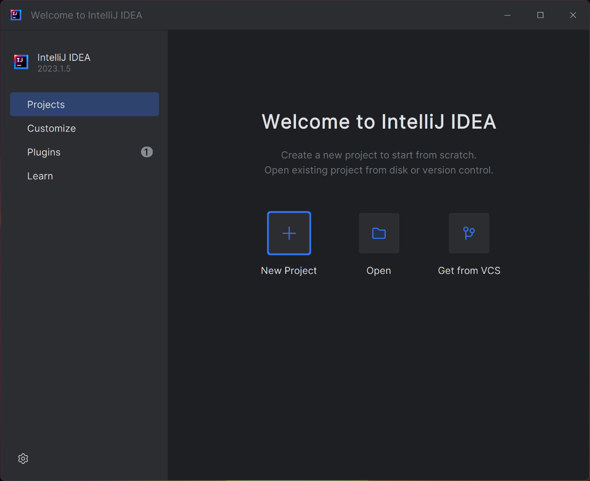 Figure 1.7 – Initial screen of IntelliJ