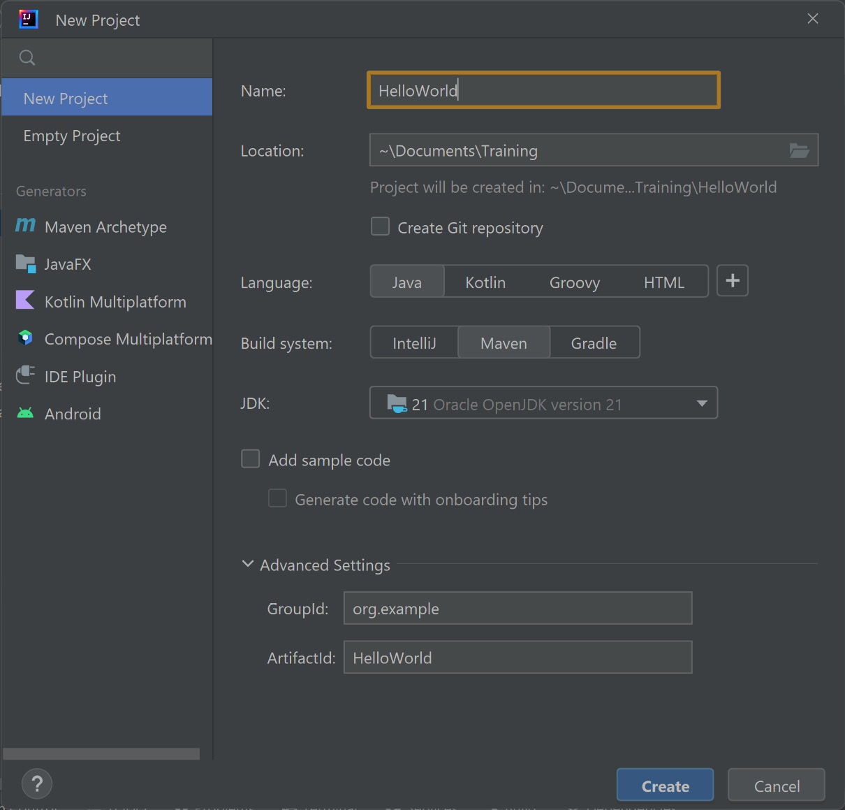 Figure 1.8 – Wizard to create a new project