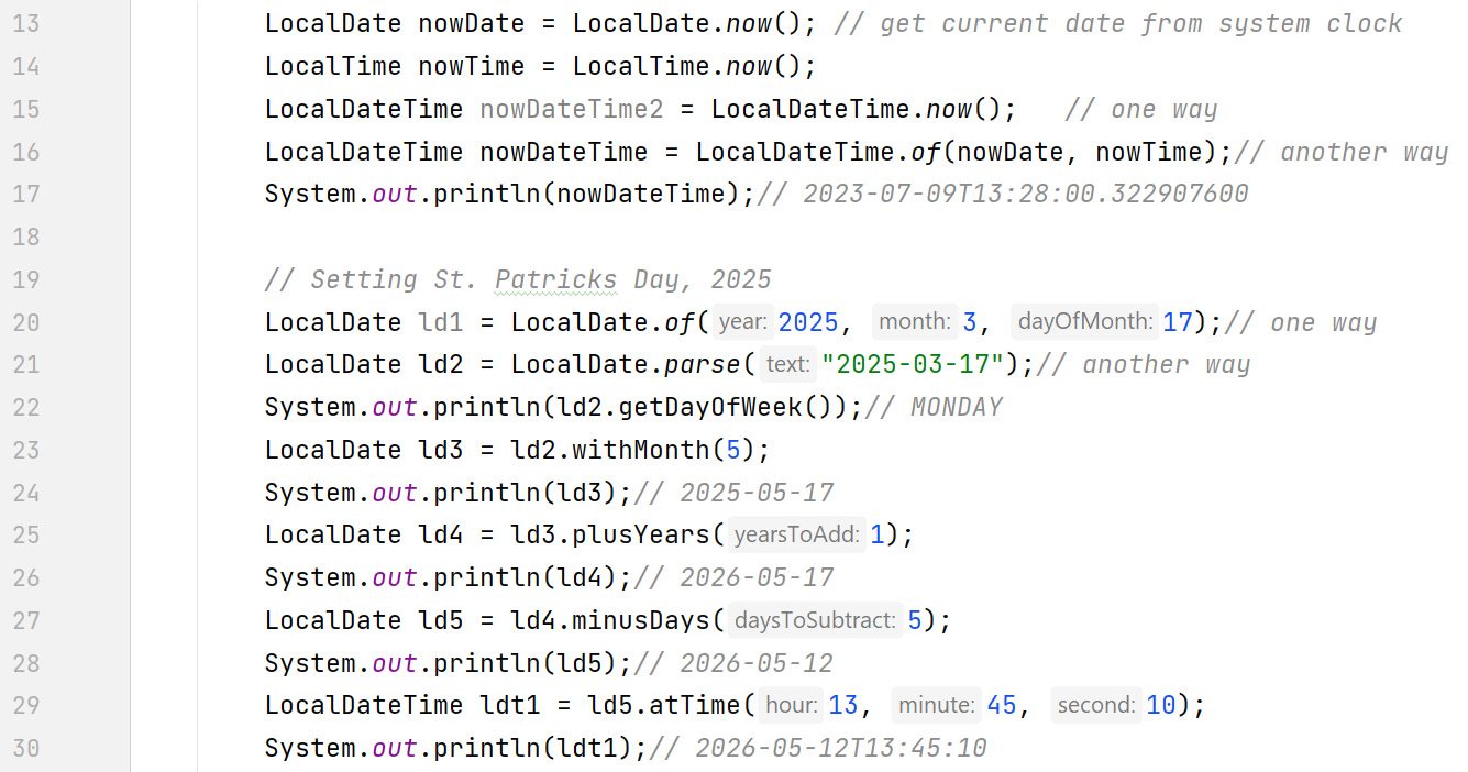 Figure 12.21 – Code for manipulating dates and times