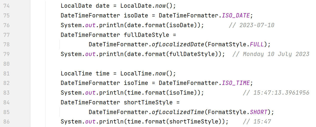 Figure 12.24 – Code example using pre-defined formatters