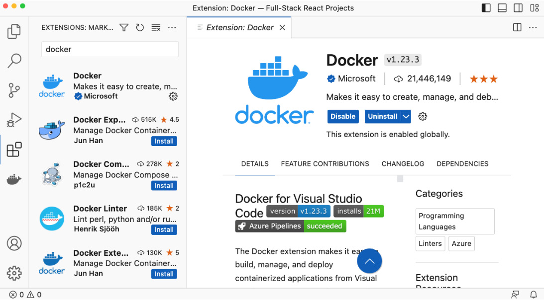 Figure 1.2 – Installing the Docker extension in VS Code