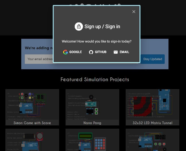 Figure 1.11 – Signing up for or signing in to Wokwi