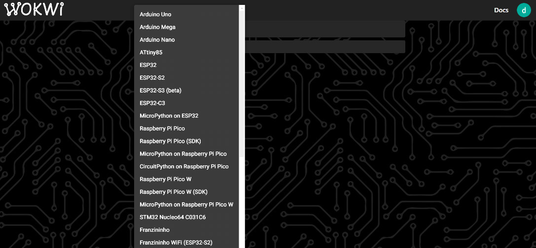 Figure 1.13 – Selecting the ESP32 board in Wokwi