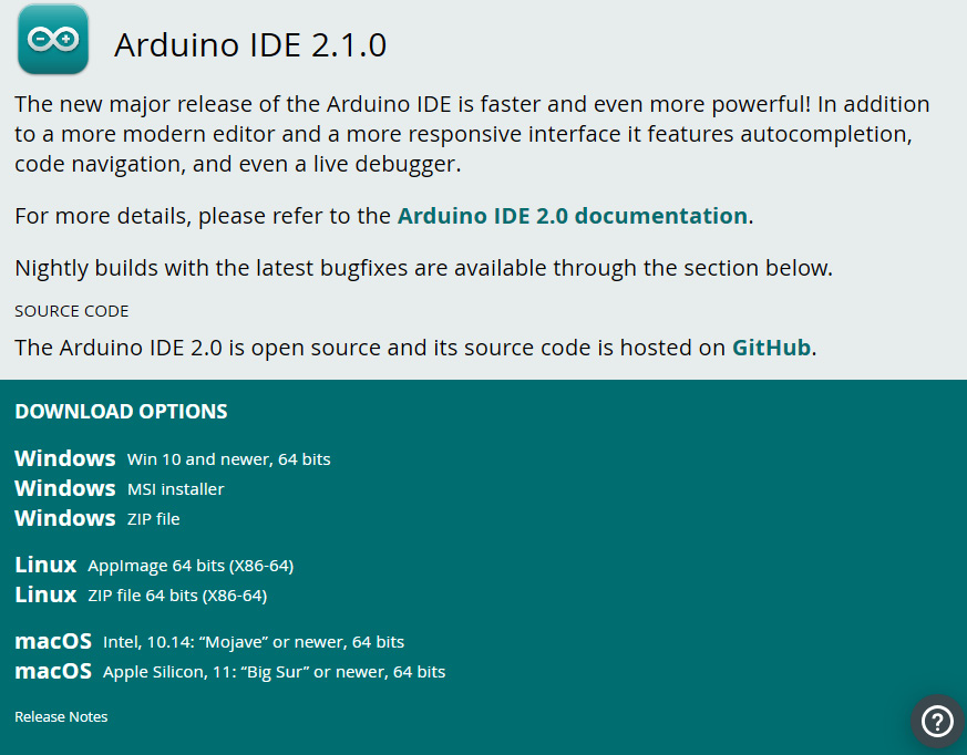 Figure 1.3 – Arduino IDE download options