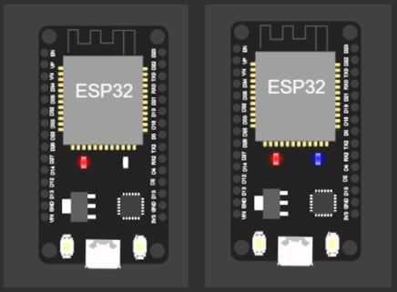 Figure 1.9 – Built-in LED state OFF (left ESP32) and built-in LED state ON (right ESP32)