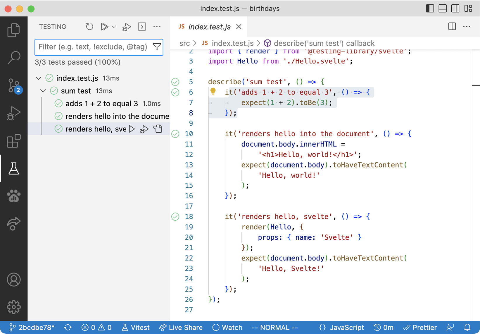 Figure 1.2 – Using Visual Studio Code to run tests