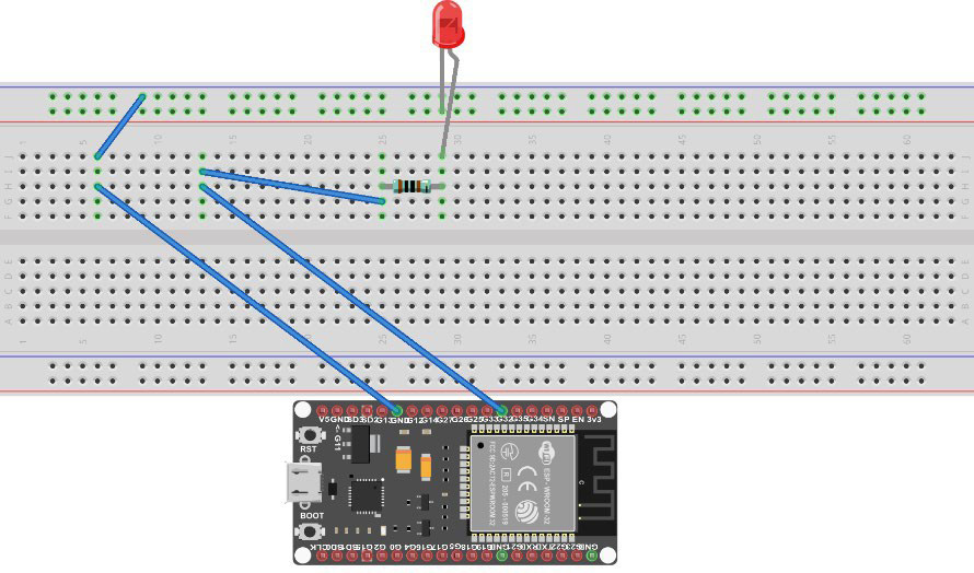 Figure 1.5 – Breadboard diagram for connecting the LED