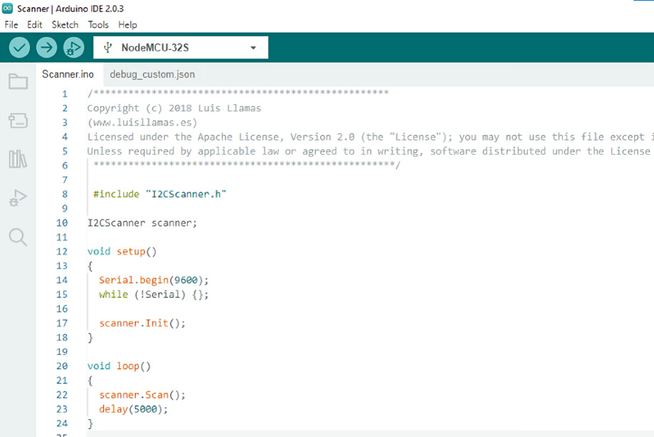 Figure 1.13 – Expected display for the IC2 Library in Arduino IDE