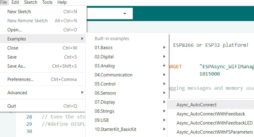 Figure 1.15 – Opening the Async_AutoConnect sketch on Arduino IDE