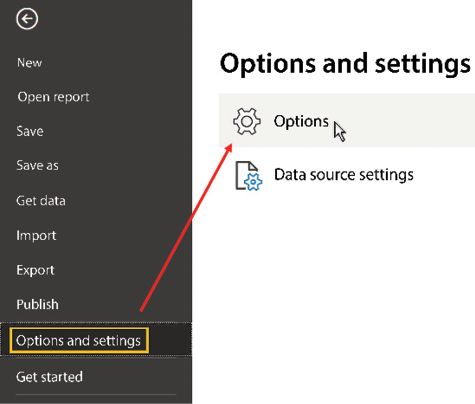 Figure 2.14 – Opening the Power BI Desktop Options and settings window 