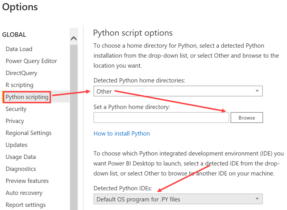 Figure 3.36 – Configuring your Python environment and IDE in Power BI