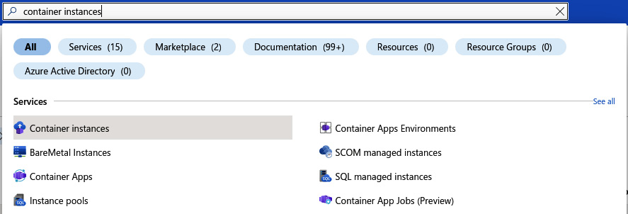 Figure 9.11 – Searching for container instances