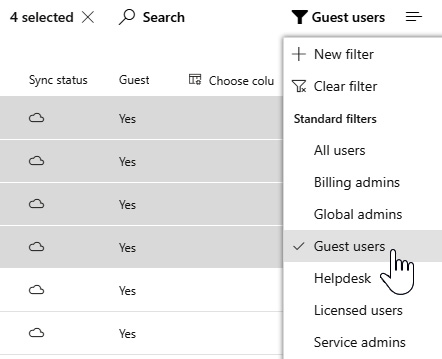 Figure 2.16 – Active user view filter options with Guest users selected
