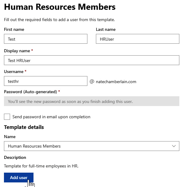 Figure 2.26 – Screen shown once the existing user template is selected for creating a new user
